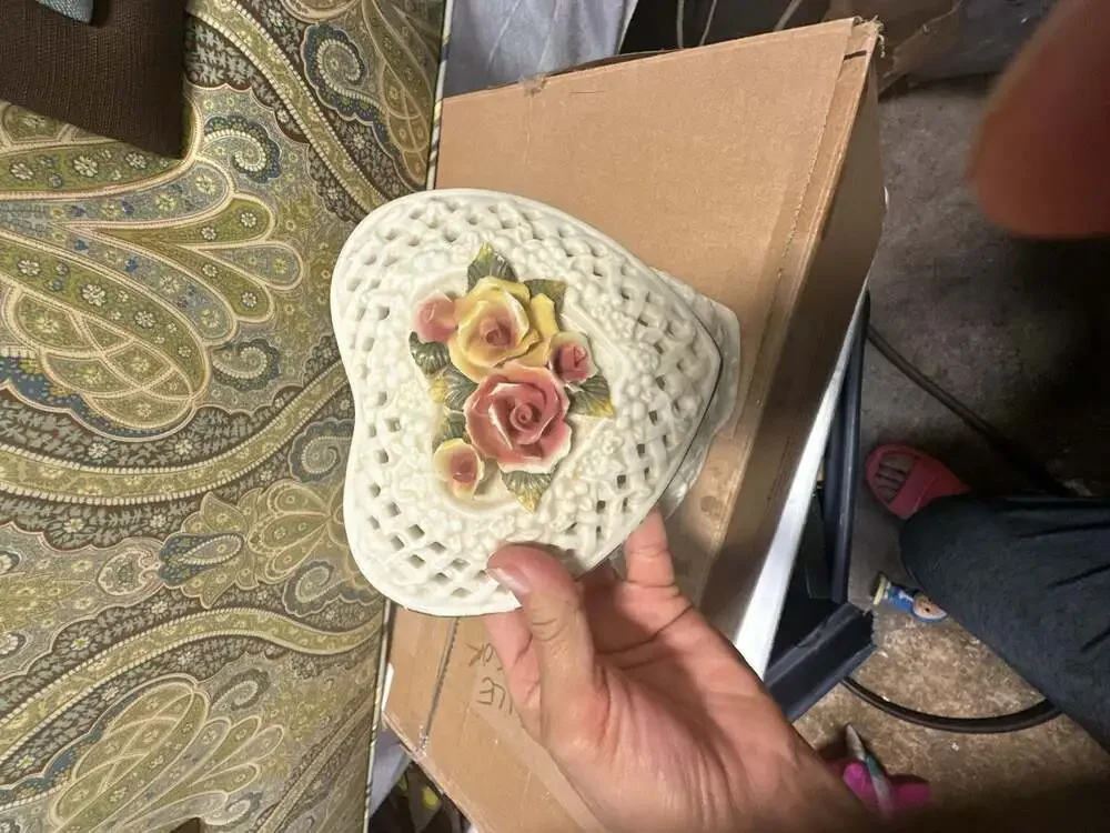 Heart Shaped Porcelain Trinket Box with Floral Top
